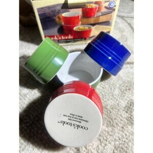 Set of 4 Ramekin Baking Cups 7 oz. - colorful green, red & blue (NEW)